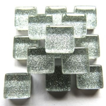 Glas Vierkantjes 10mm Glitter 50 gram Zilver