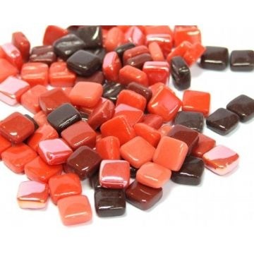Glas Vierkantjes 8mm Mixkleuren 50 gram Rood