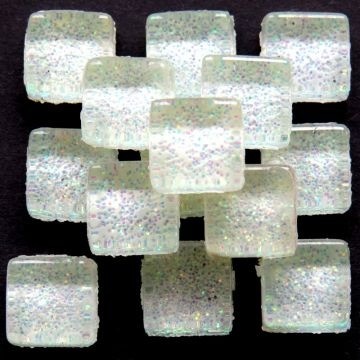 Glas vierkantjes 10mm Glitter 50 gram Creme-Wit