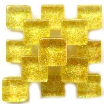 Glas Vierkantjes 10mm Glitter 50 gram Geel