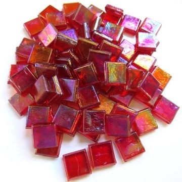 Glas Vierkantjes 10mm Transparant 81 stuks Rood Diamant