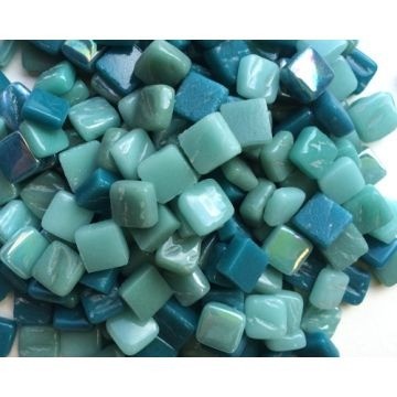 Glas Vierkantjes 8mm Mixkleuren 50 gram Turquoise