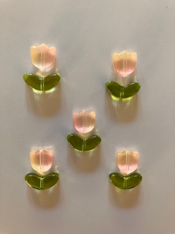 Glas Tulpjes 5 stuks Geel-Roze