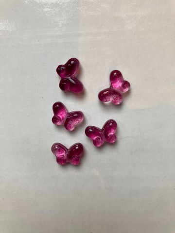 Vlindertjes glas 15 x 10 mm 5 stuks Warm Framboos