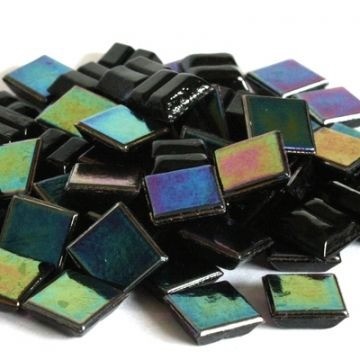 Glas Vierkantjes 10 mm Parelmoer 50 gram Zwart Olie WB48