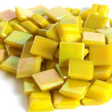 Glas Vierkantjes 10 mm Parelmoer 50 gram Geel WB90