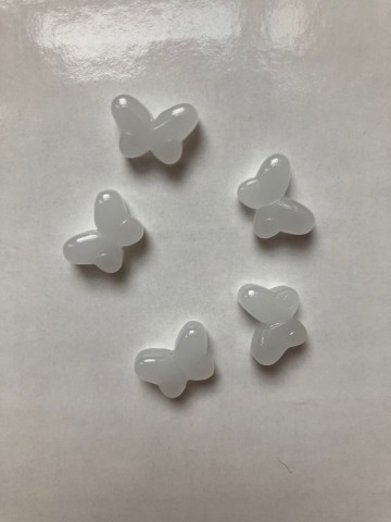 Vlindertjes glas 15 x 10 mm 5 stuks Wit