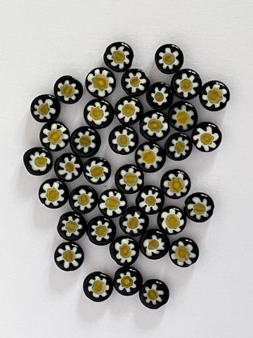 Millefiori Glaskralen 40 stuks Rond 7-8 mm Zwart met Gele kern